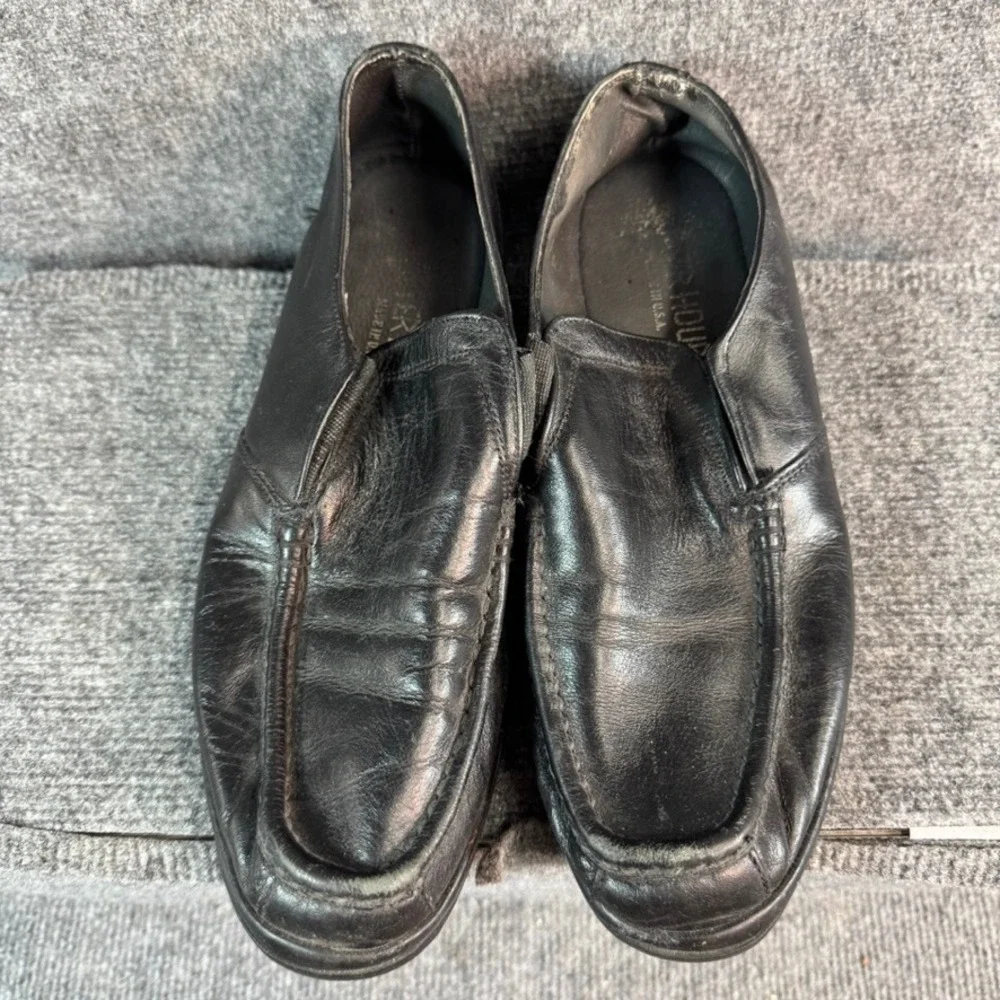 After Hours Mens Black Leather Slip On Loafers Moc Toe Dress Shoes Made in USA 9